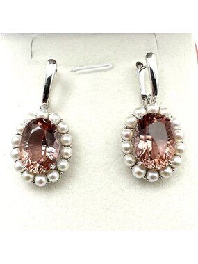 Pink Zandrite Freshwater Pearl Sterling Silver Pierced Earrings Signed BBJ